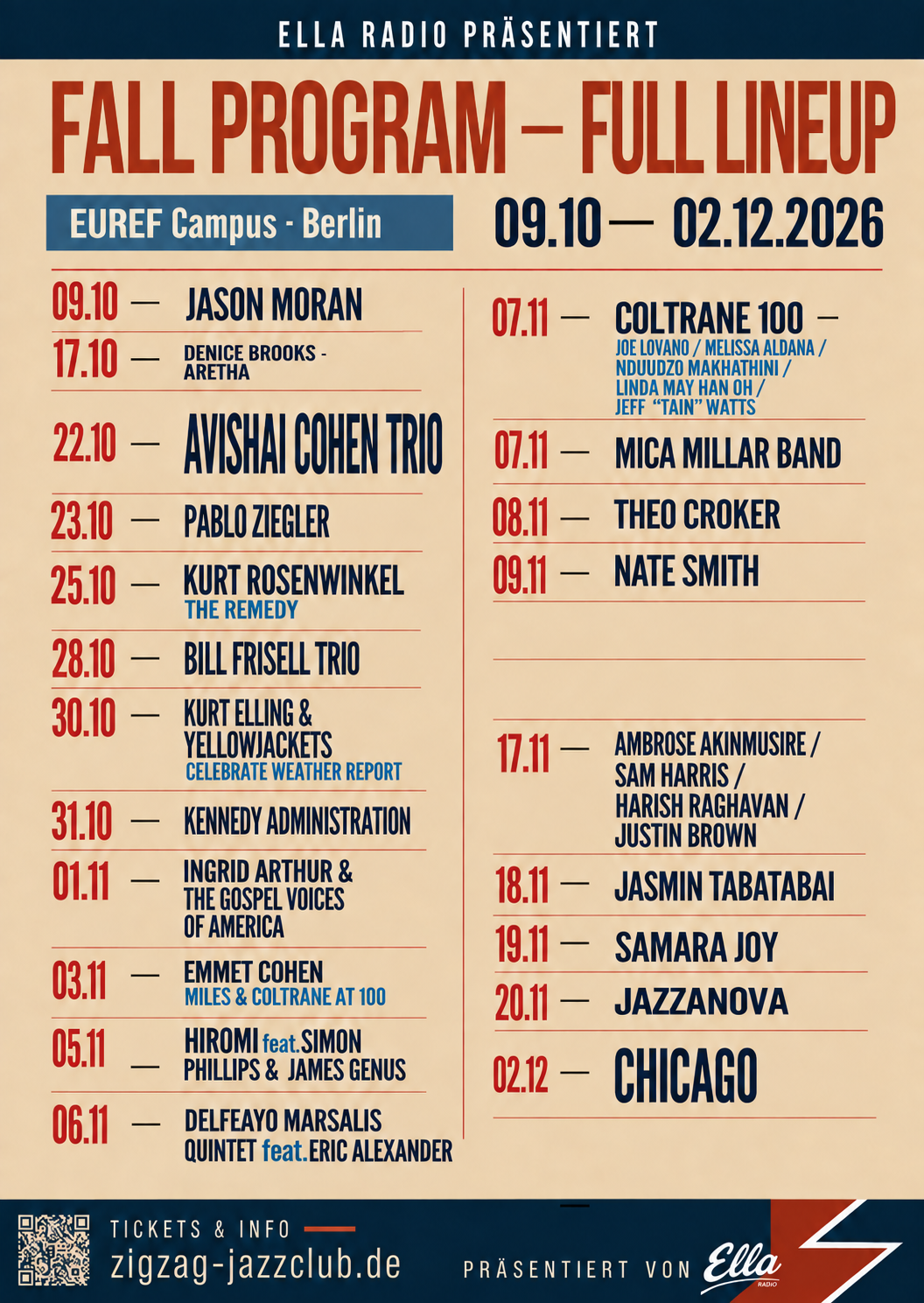 Zig Zag Hall Fall Program 2026 mit allen Konzertterminen